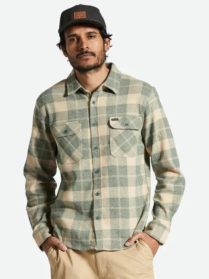 BRIXTON BOWERY STRETCH WR FLANNEL TREKKING GREEN/OATMILK