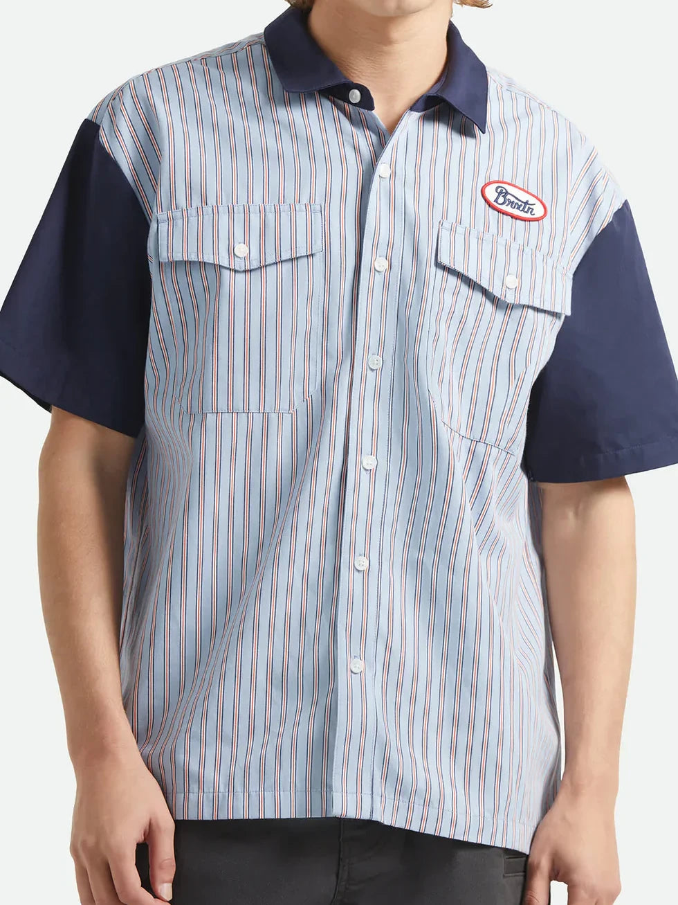 BRIXTON BUILDERS OLSON SHORT SLEEVE SHIRT BLUE STRIPE 