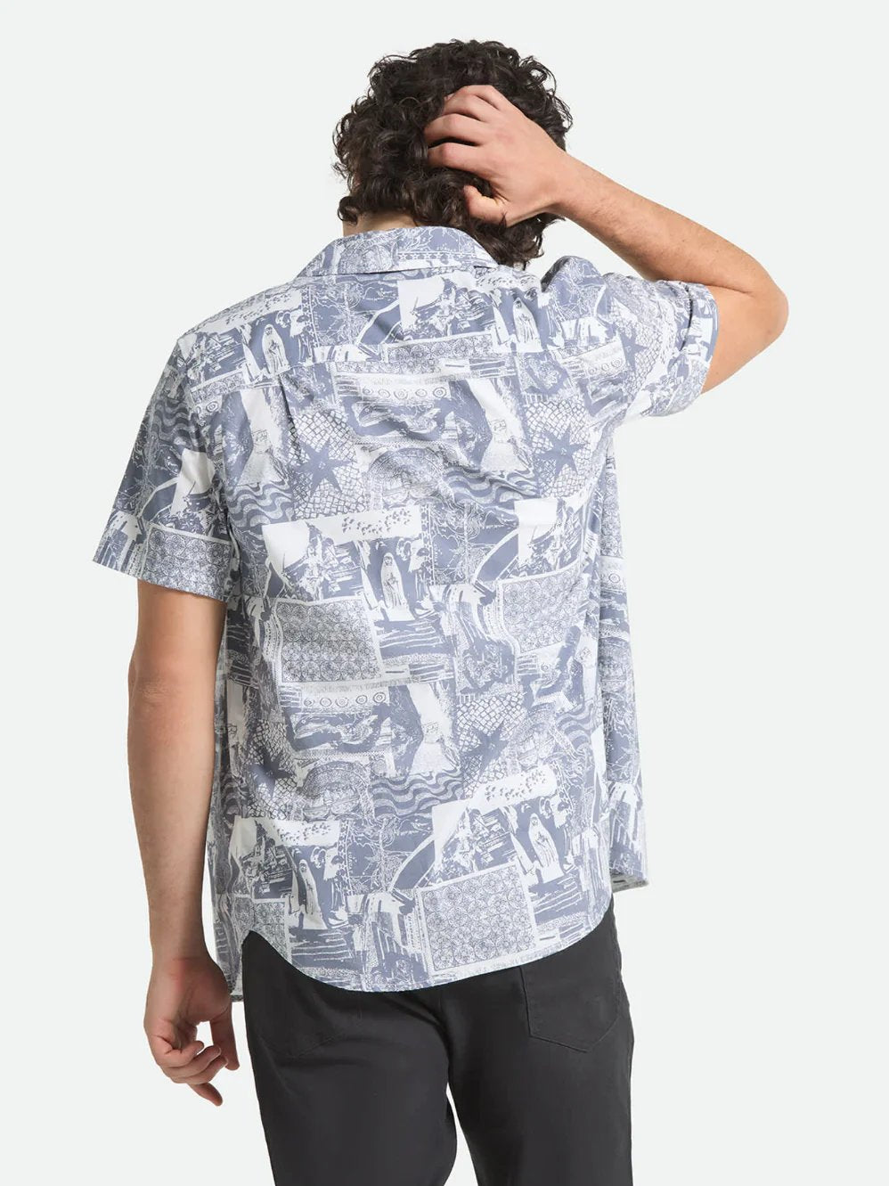 BRIXTON CHARTER PRINT SHORT SLEEVE SHIRT NAVY/WHITE COLLAGE