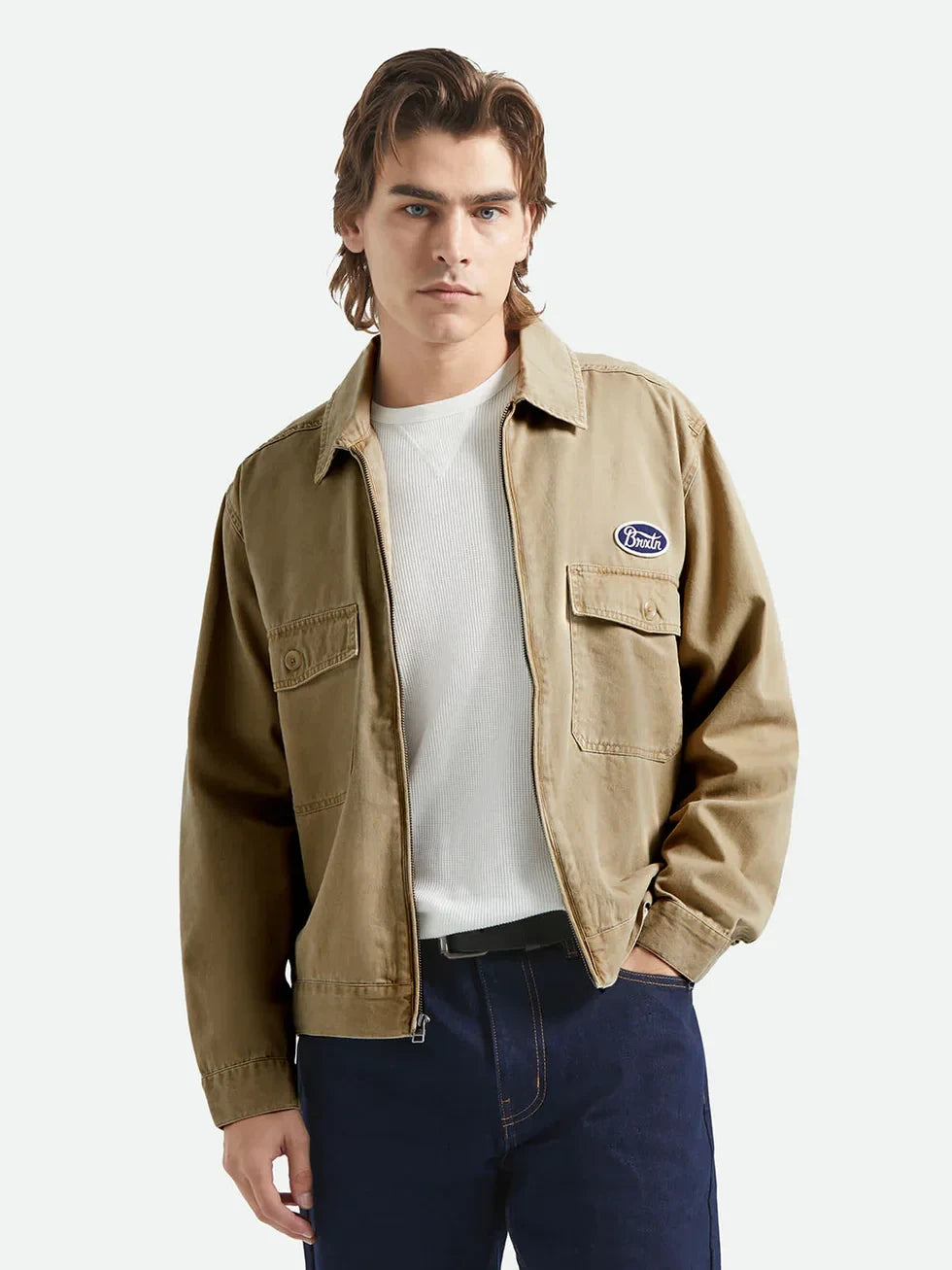 BRIXTON TRADEMARK LIGHTWEIGHT GARAGE JACKET WASHED KHAKI