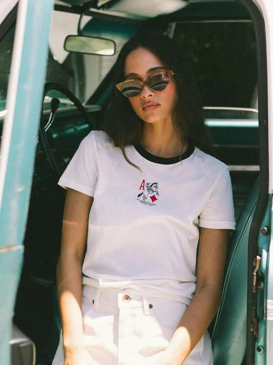 BRIXTON ACES FITTED CREW T-SHIRT OFF WHITE/BLACK 