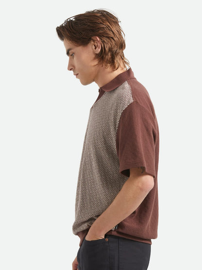 BRIXTON THEO JACQUARD POLO CHOCOLATE