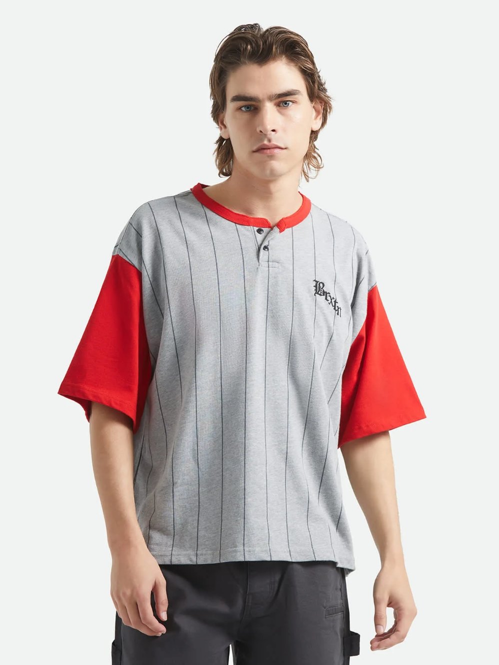 BRIXTON BOXY BASEBALL T-SHIRT HGREY