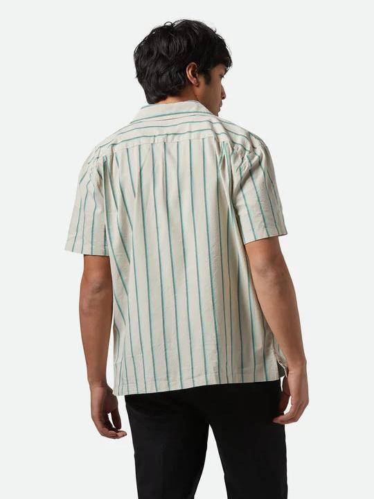 BRIXTON CRU STRIPE S/S WOVEN BEIGE/PINE NEEDLE/AQUATIC GREEN