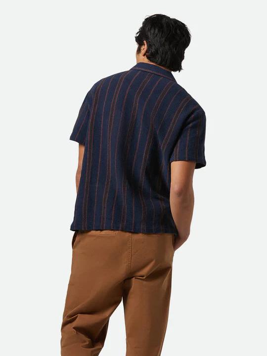 BRIXTON BUNKER WAFFLE STRIPE S/S WOVEN WASHED NAVY