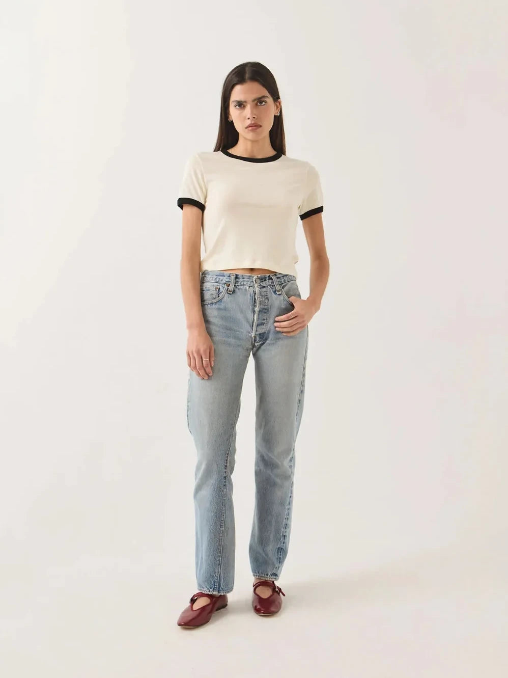 BRIXTON CAREFREE ORGANIC GARMENT DYE RINGER TEE