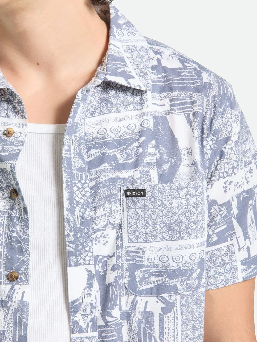BRIXTON CHARTER PRINT SHORT SLEEVE SHIRT NAVY/WHITE COLLAGE