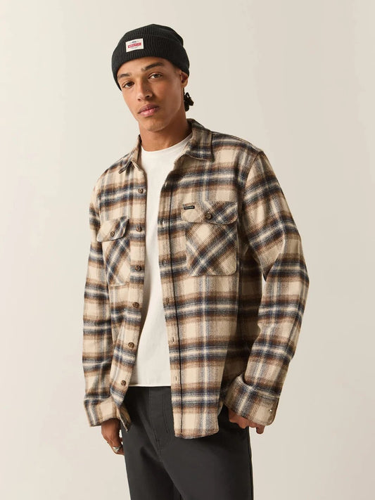 BRIXTON BOWERY FLANNEL SOFT BROWN PLAID 