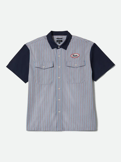 BRIXTON BUILDERS OLSON SHORT SLEEVE SHIRT BLUE STRIPE 