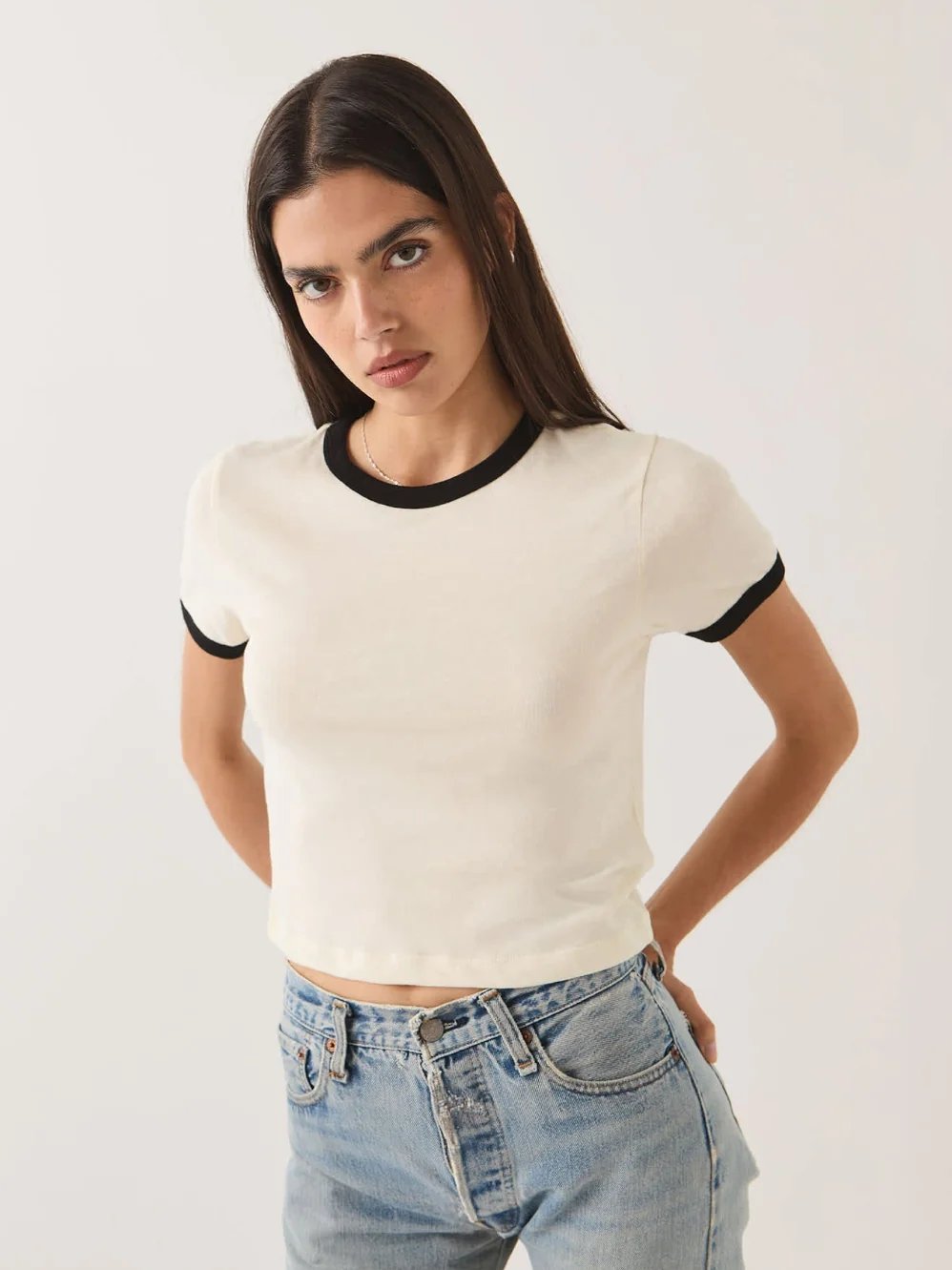 BRIXTON CAREFREE ORGANIC GARMENT DYE RINGER TEE