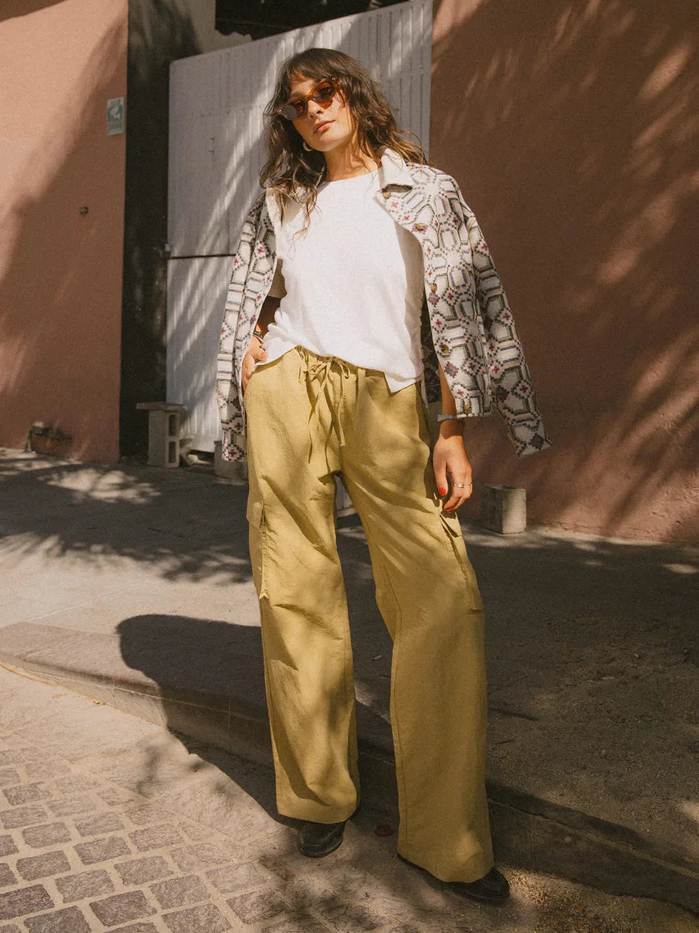 BRIXTON THE JETT LIGHTWEIGHT CARGO WIDE LEG PANT OLIVE STONE 