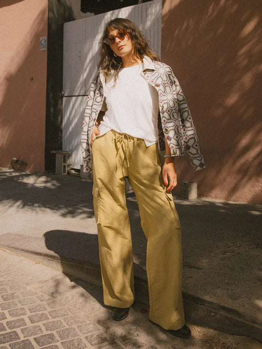 BRIXTON THE JETT LIGHTWEIGHT CARGO WIDE LEG PANT OLIVE STONE 