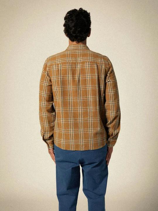 BRIXTON CHARTER LINEN BLEND L/S WOVEN WASHED COPPER/WHITECAP PLAID 