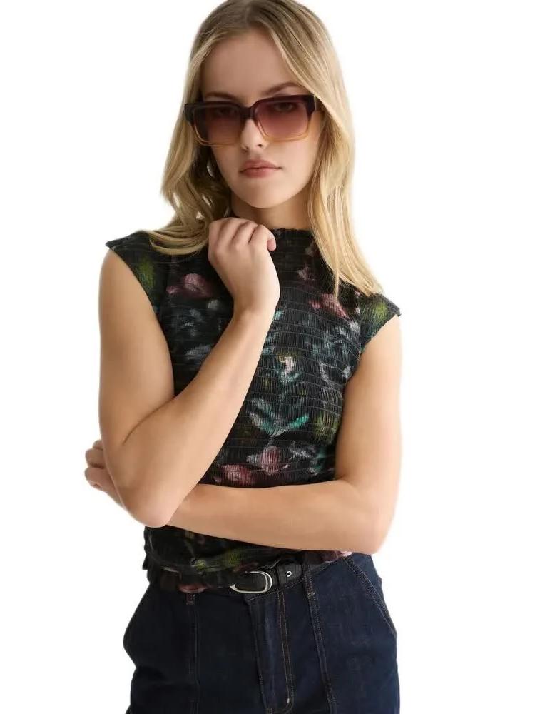 S&S PRINTED SMOCKED SHORT SLEEVE TOP 