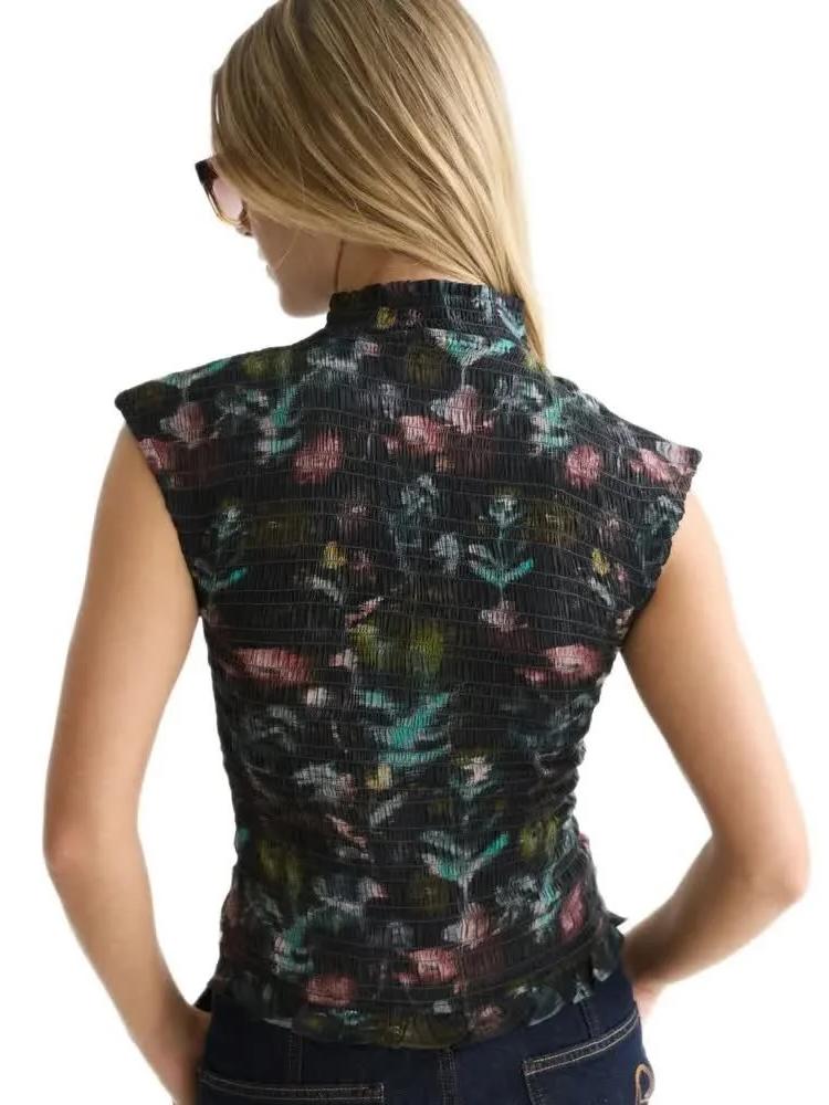 S&S PRINTED SMOCKED SHORT SLEEVE TOP 