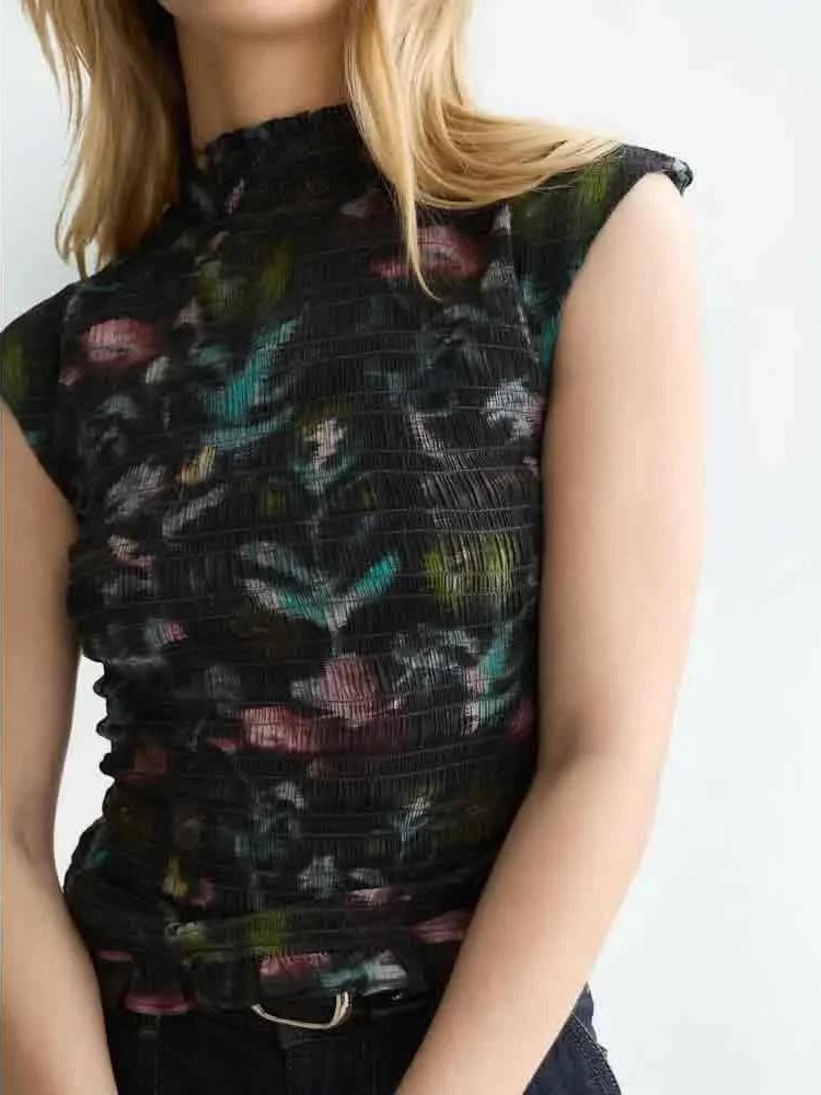 S&S PRINTED SMOCKED SHORT SLEEVE TOP 