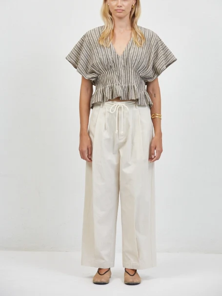 A.REN ISLA SHIRRED PEPLUM TOP WASHED BLACK 