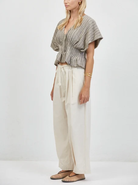 A.REN ISLA SHIRRED PEPLUM TOP WASHED BLACK 