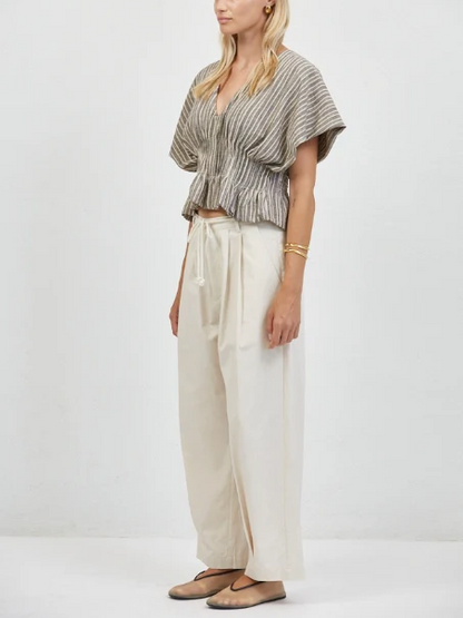 A.REN ISLA SHIRRED PEPLUM TOP WASHED BLACK 