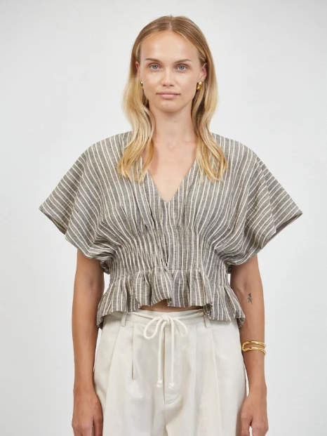 A.REN ISLA SHIRRED PEPLUM TOP WASHED BLACK 