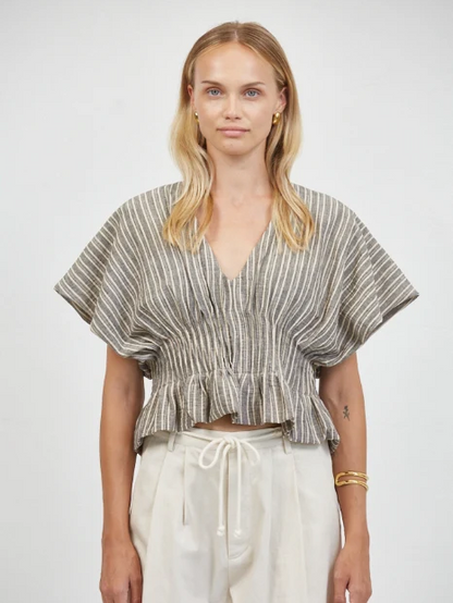 A.REN ISLA SHIRRED PEPLUM TOP WASHED BLACK 