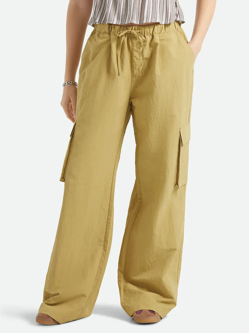 BRIXTON THE JETT LIGHTWEIGHT CARGO WIDE LEG PANT OLIVE STONE 