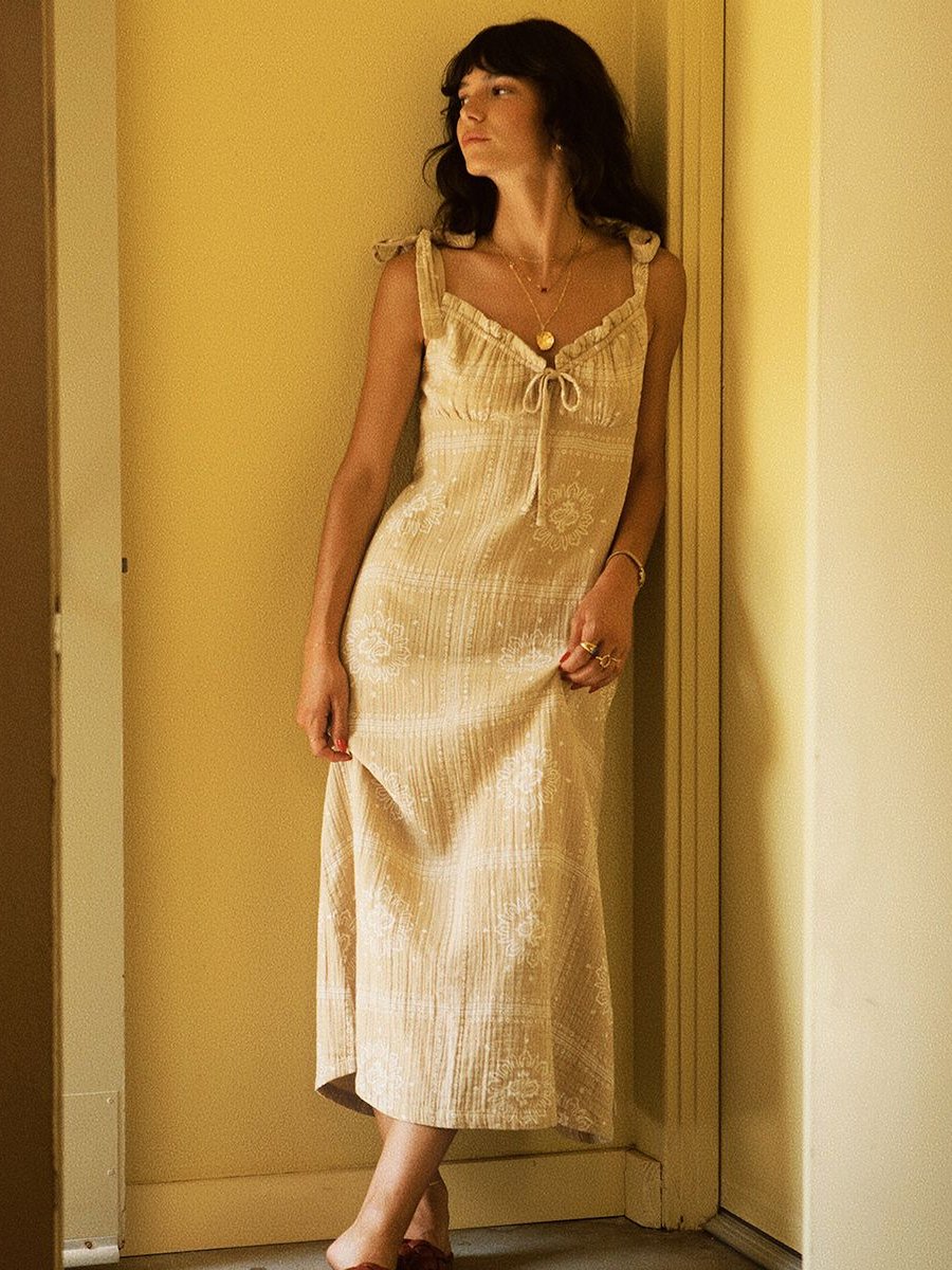 BRIXTON WANDERING TIE DRESS PALE KHAKI BANDANA