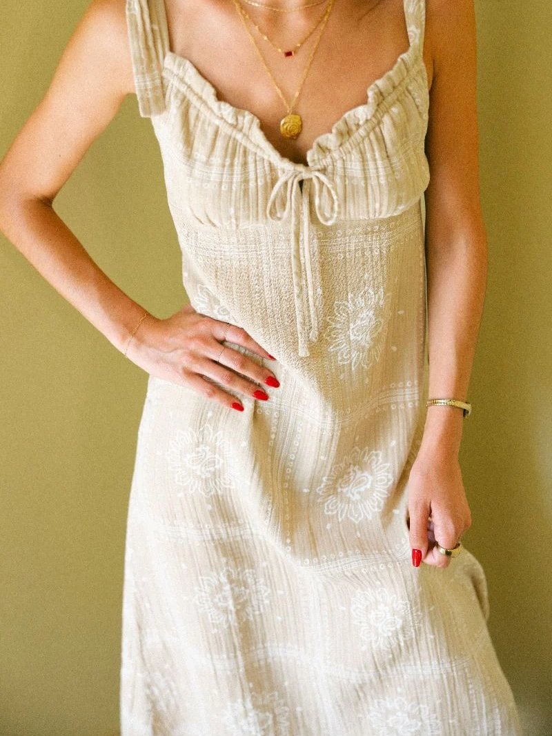 BRIXTON WANDERING TIE DRESS PALE KHAKI BANDANA