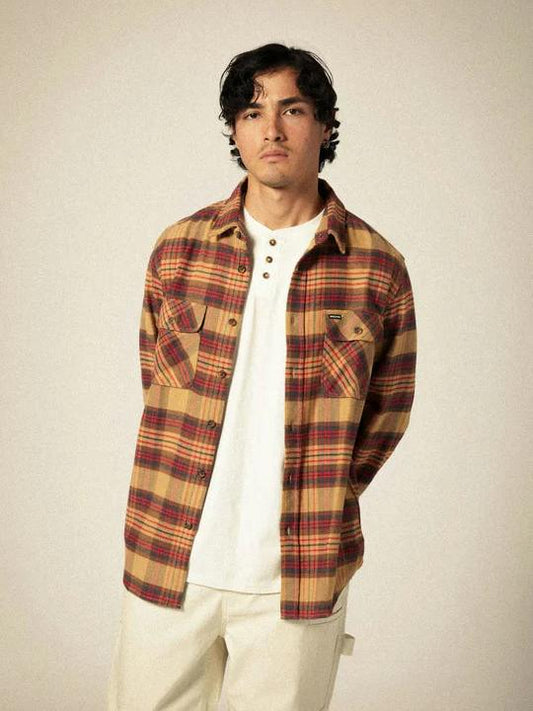 BRIXTON BOWERY L/S FLANNEL CURRY/WASHED BLACK/CRIMSON