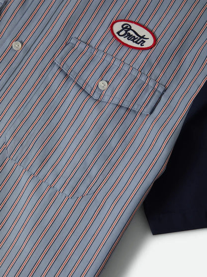 BRIXTON BUILDERS OLSON SHORT SLEEVE SHIRT BLUE STRIPE 