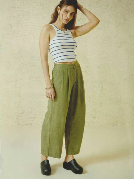 BRIXTON VINTAGE LINEN WIDE LEG PANT SEA KELP