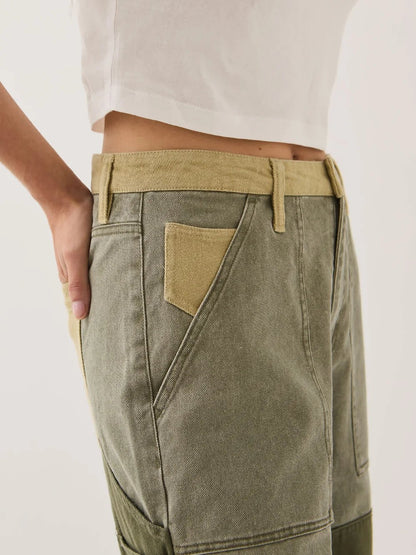 BRIXTON ESSEX PATCHWORK PAINTER PANT VINTAGE OLIVE 
