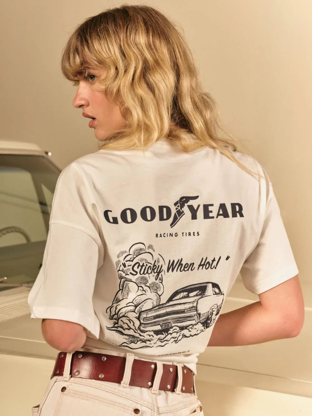 BRIXTON GOODYEAR BURNOUT BOXY CREW TEE OFF WHITE 