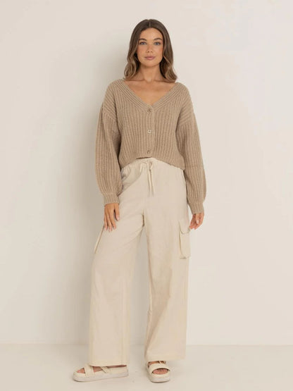 RHYTHM EADIE OVERSIZED KNIT CARDIGAN CREAM
