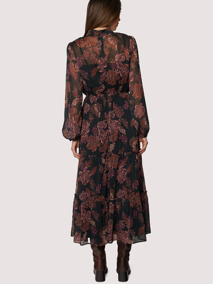 LOST + WANDER WHISPERS OF BOHEMIA MAXI DRESS BLACK PLUM FLORAL 