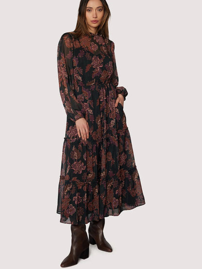 LOST + WANDER WHISPERS OF BOHEMIA MAXI DRESS BLACK PLUM FLORAL 