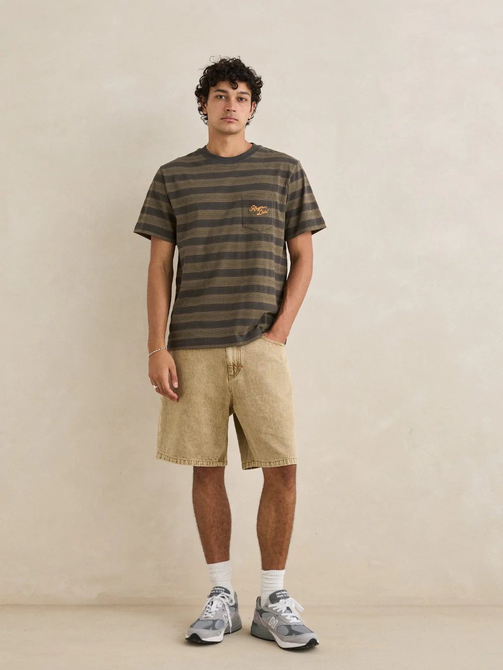 RHYTHM VINTAGE JACQUARD STRIPE T-SHIRT OLIVE