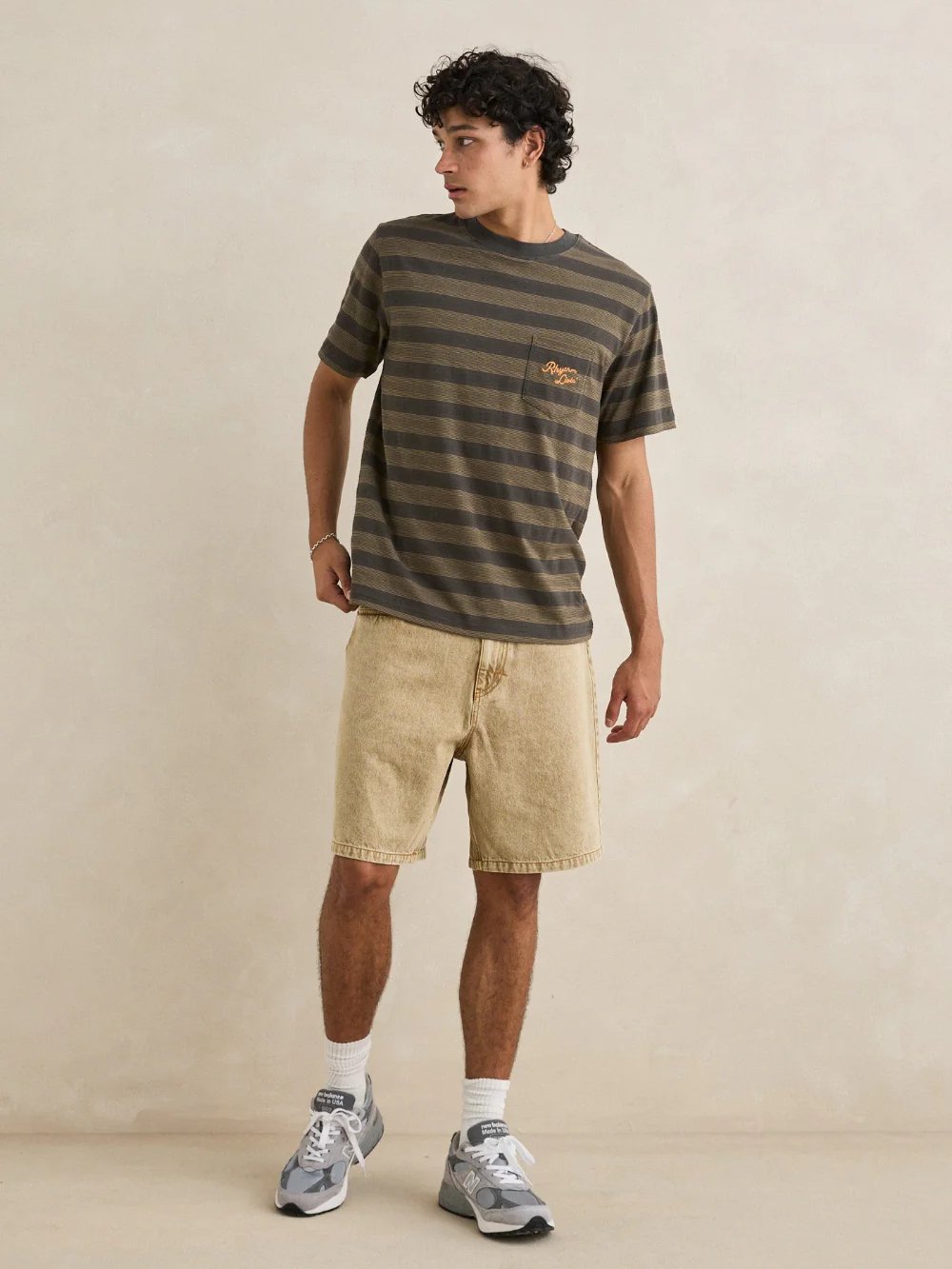 RHYTHM VINTAGE JACQUARD STRIPE T-SHIRT OLIVE