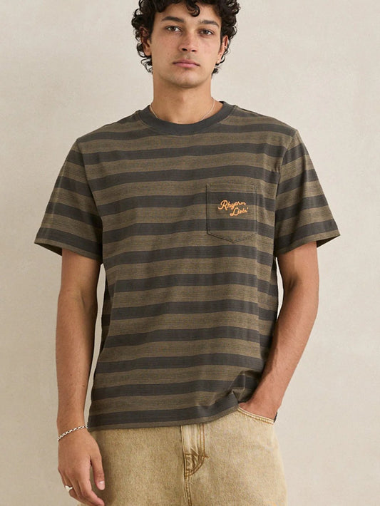 RHYTHM VINTAGE JACQUARD STRIPE T-SHIRT OLIVE