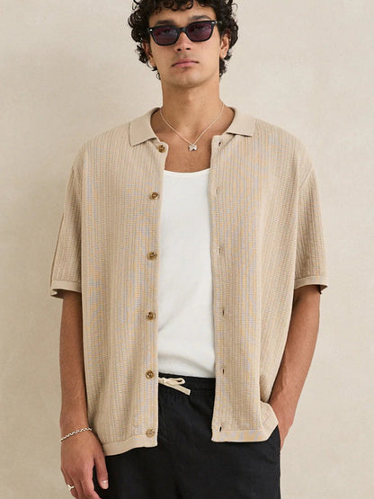 RHYTHM TEXTURED KNIT SHORT SLEEVE SHIRT STONE 