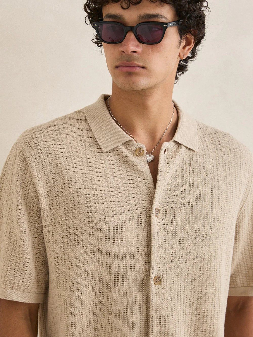 RHYTHM TEXTURED KNIT SHORT SLEEVE SHIRT STONE 