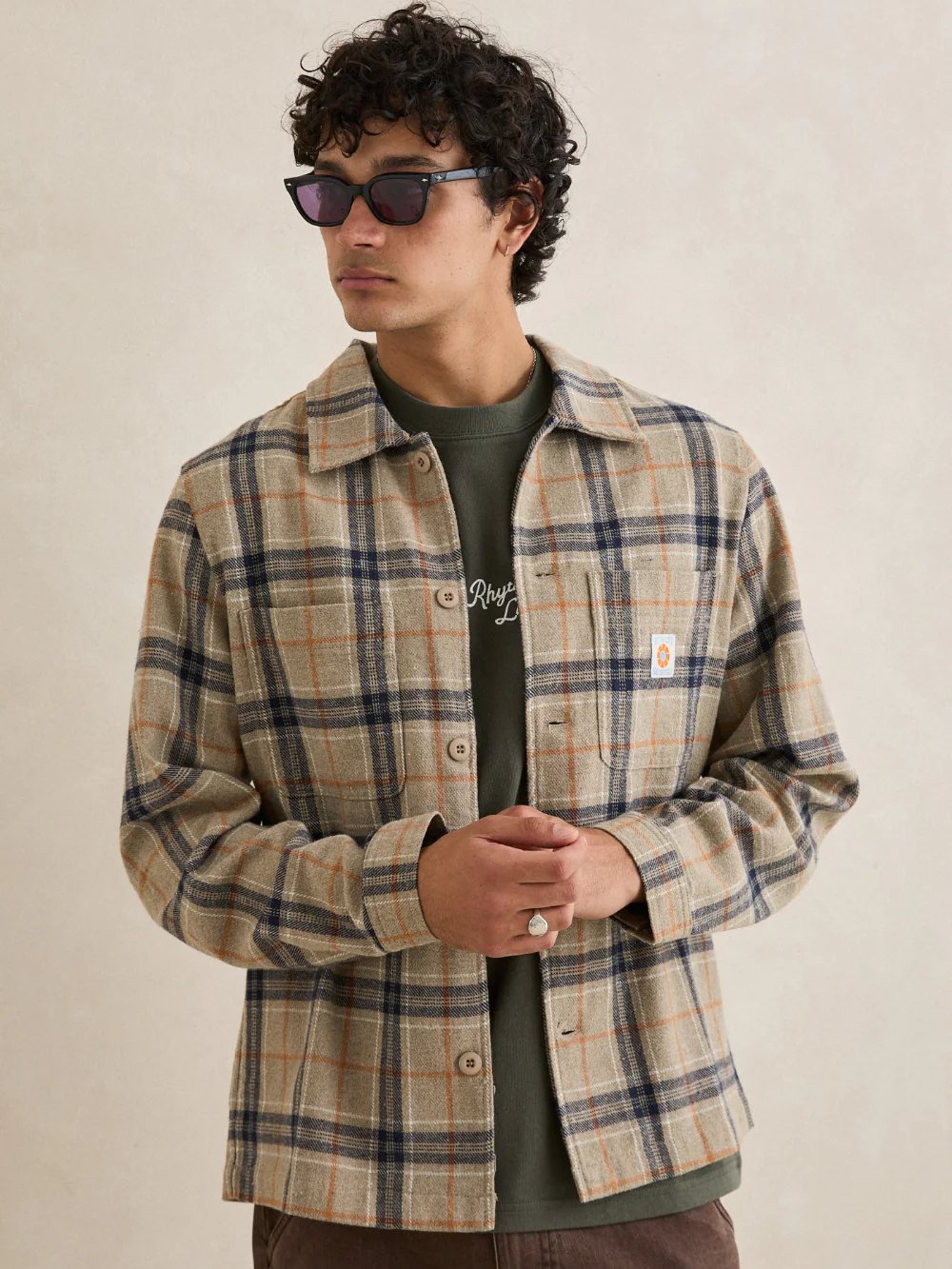 RHYTHM OSCAR CHECK SHIRT JACKET STONE 