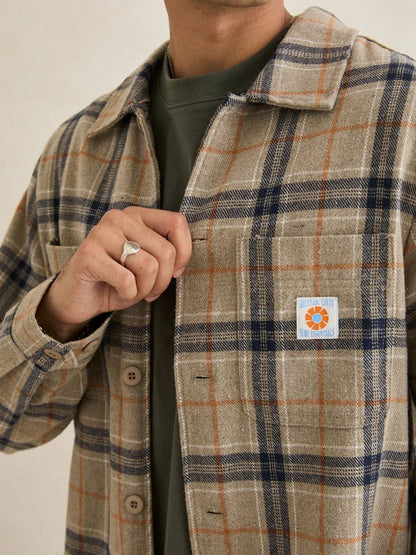 RHYTHM OSCAR CHECK SHIRT JACKET STONE 