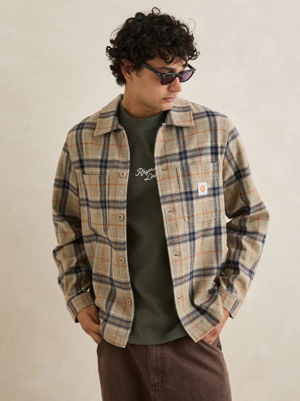 RHYTHM OSCAR CHECK SHIRT JACKET STONE 