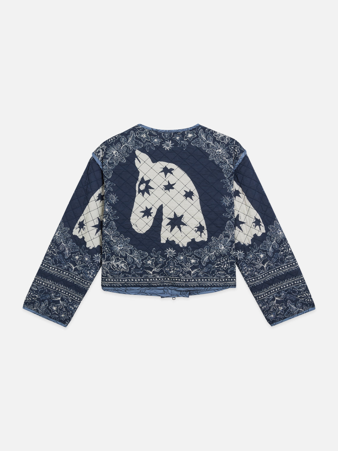 S&S REVERSIBLE PRINTED QUILTED JACKET HORSES BLUE