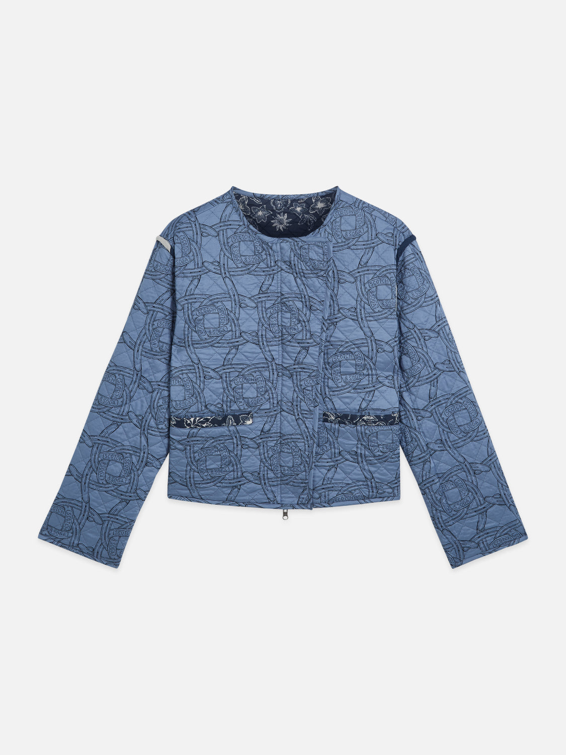 S&S REVERSIBLE PRINTED QUILTED JACKET HORSES BLUE
