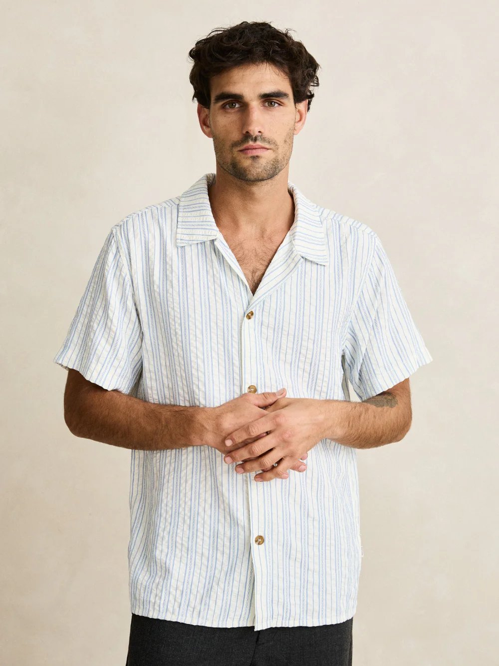 RHYTHM NOVELTY STRIPE SHORT SLEEVE SHIRT WHITE 