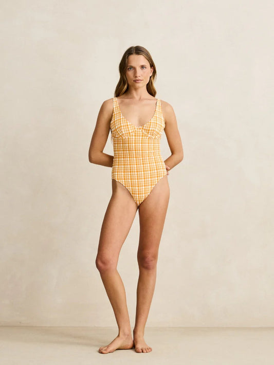 RHYTHM LONDON CHECK UNDERWIRE ONE PIECE APRICOT