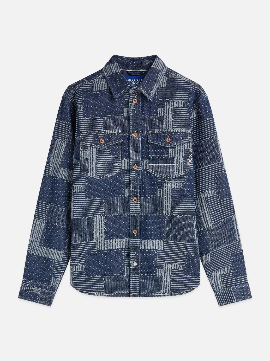 S&S DENIM PATCHWORK RELAXED FIT OVERSHIRT WASHED INDIGO 