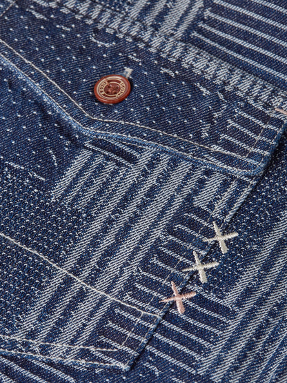 S&S DENIM PATCHWORK RELAXED FIT OVERSHIRT WASHED INDIGO 